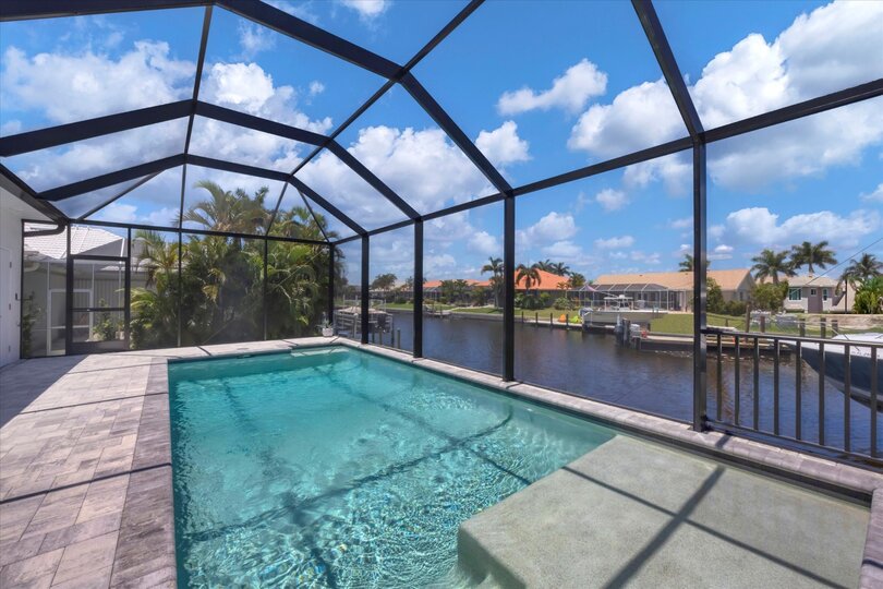 Sparkling private pool faces west