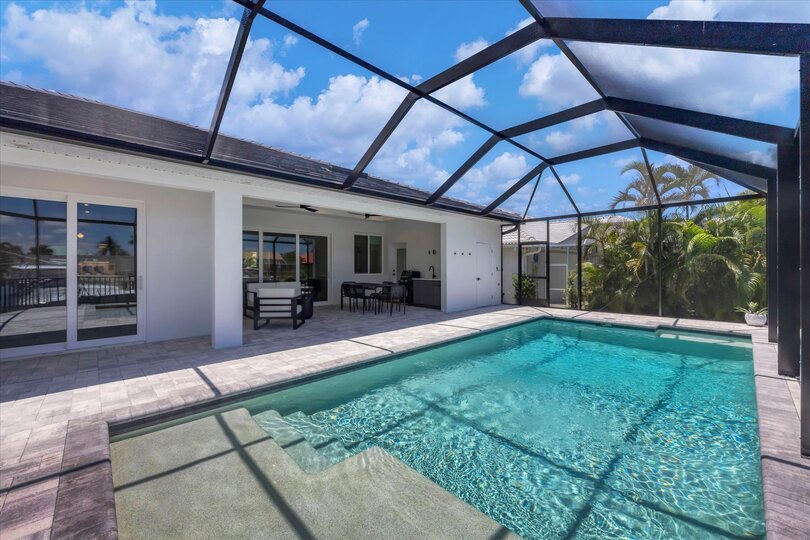 Sparkling private pool faces west
