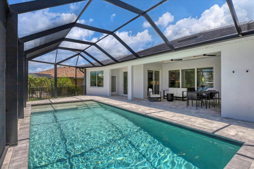 Sparkling private pool faces west