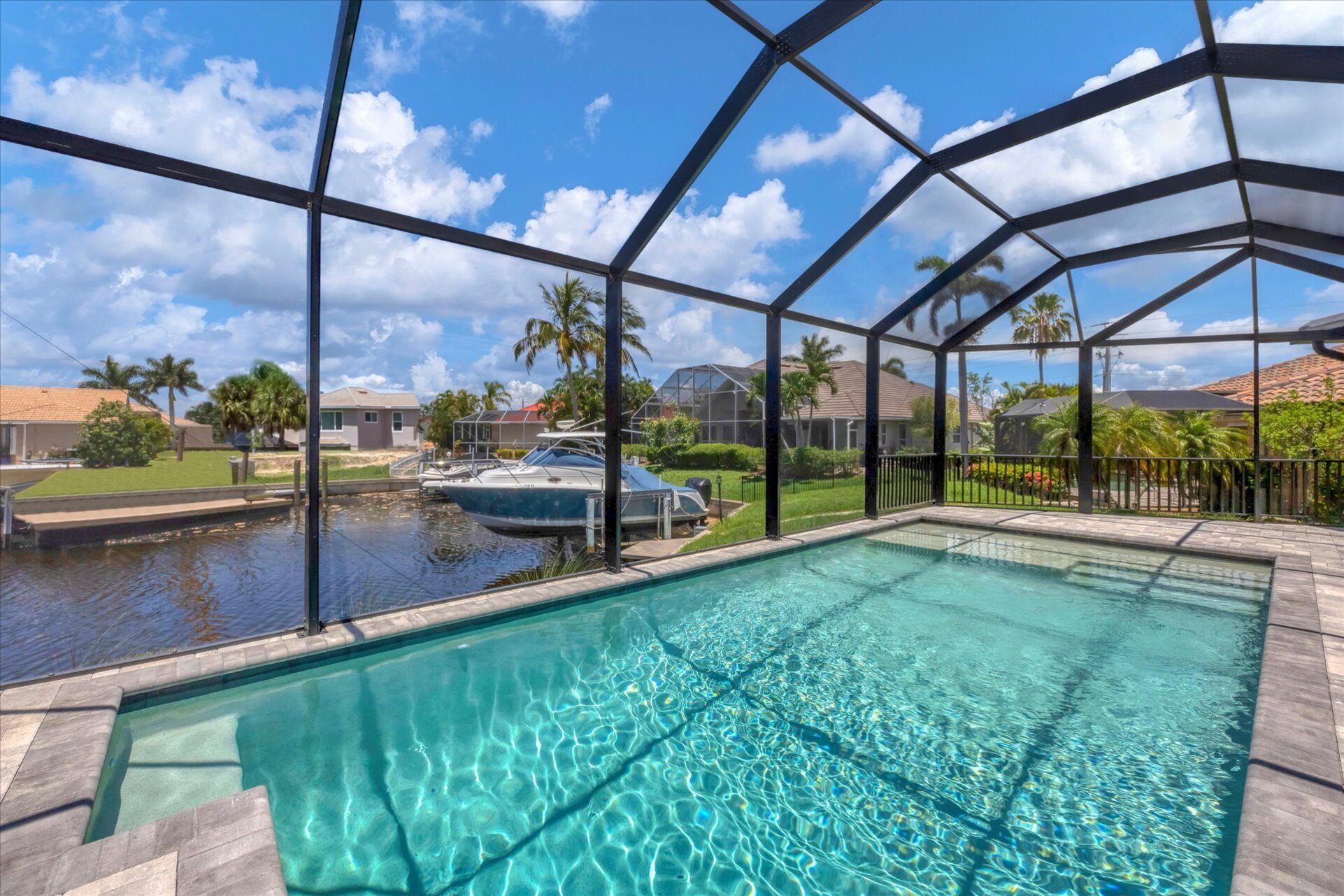Sparkling private pool faces west