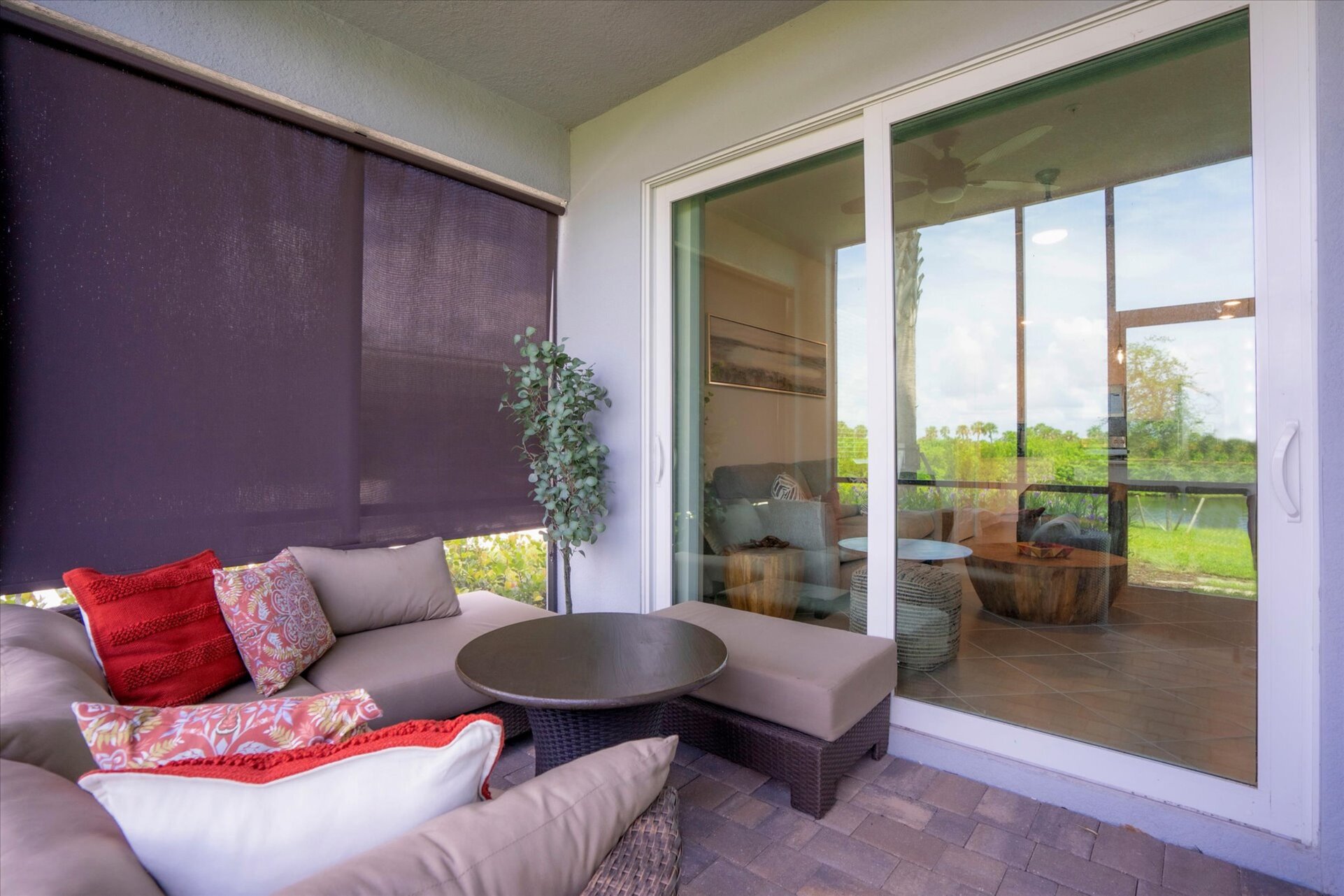 Patio overlooking pond and nature preserve beyond