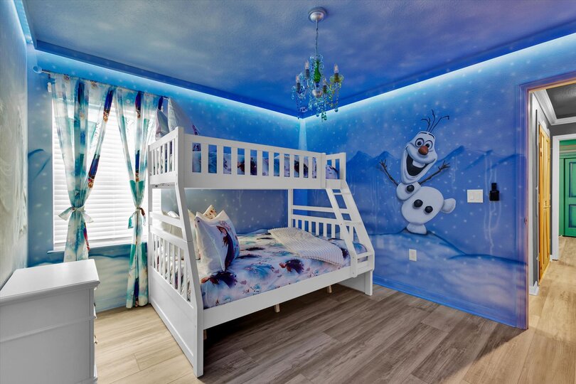 Bedroom 10 - Frozen, Twin/Double Bunk, Upstairs. 50" Smart TV
