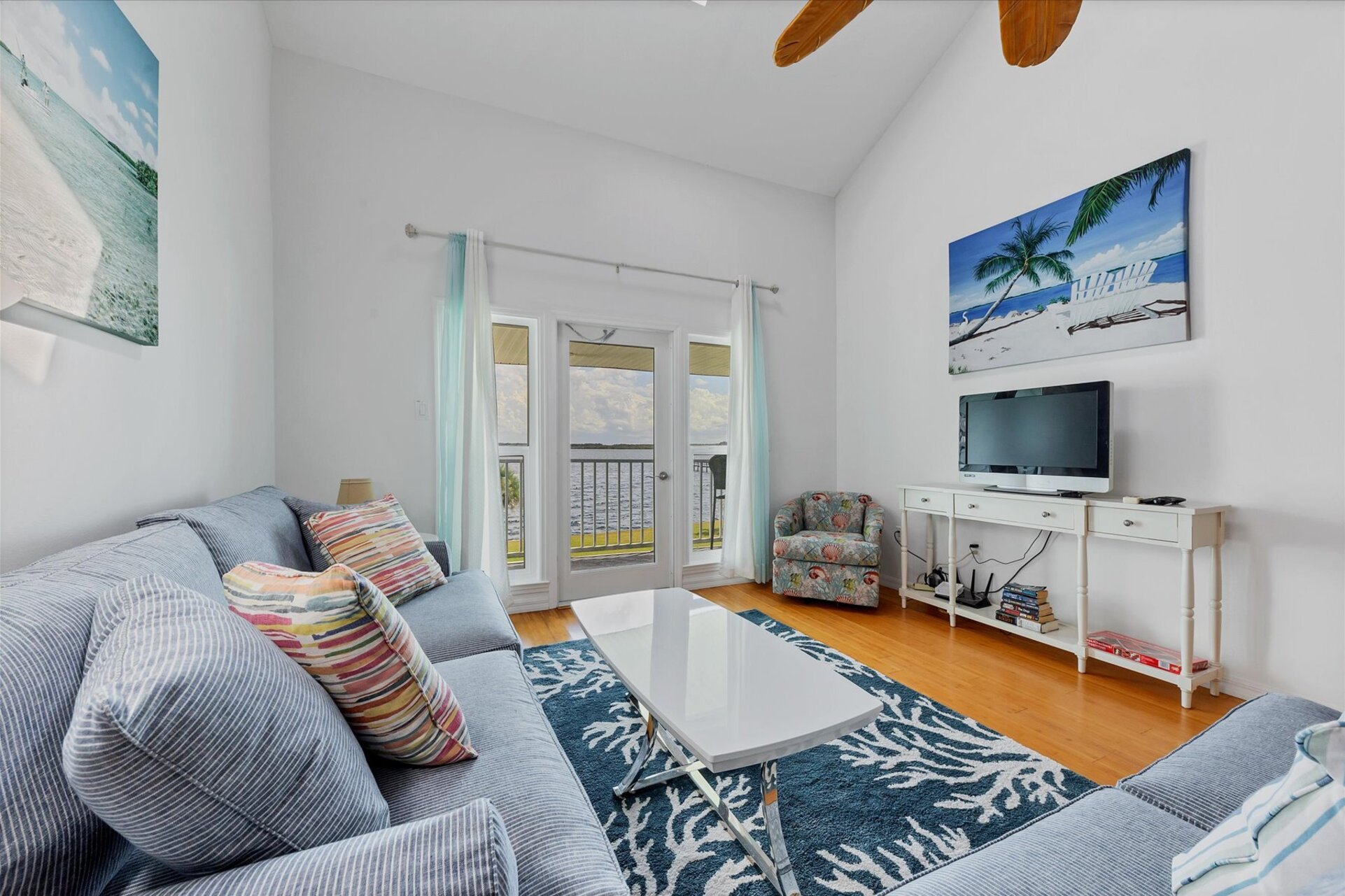 Living room overlooks the river