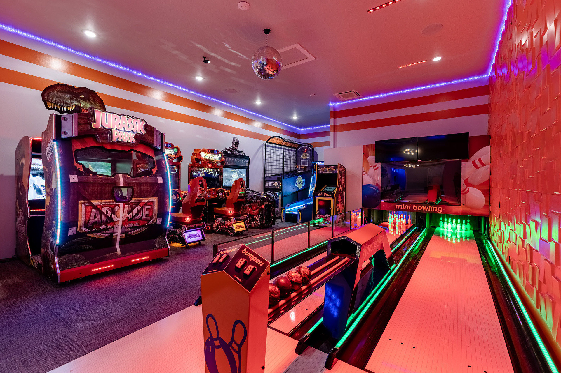 Bowl with the whole family in the custom two lane bowling alley