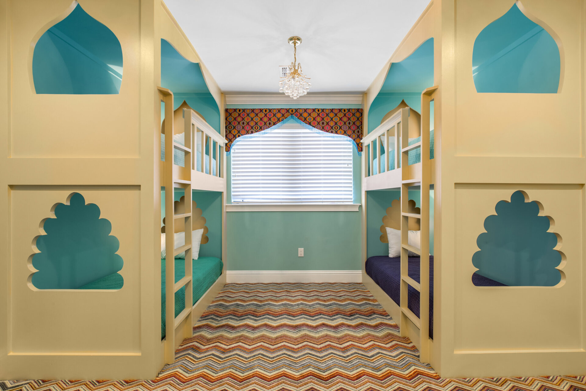 The custom twin over twin bunk beds are the perfect sleeping arrangements for the kids