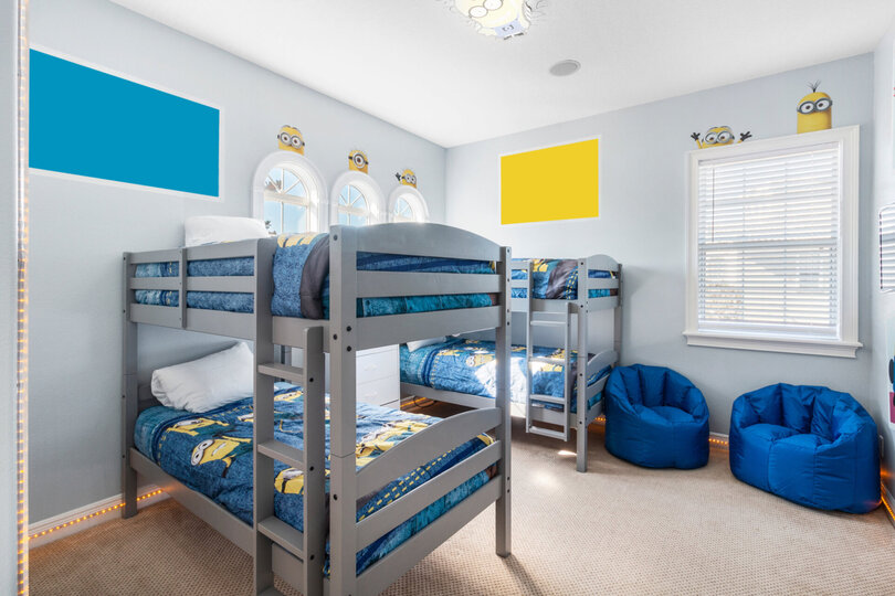 Kids will love the custom bedroom with two twin/twin bunk beds