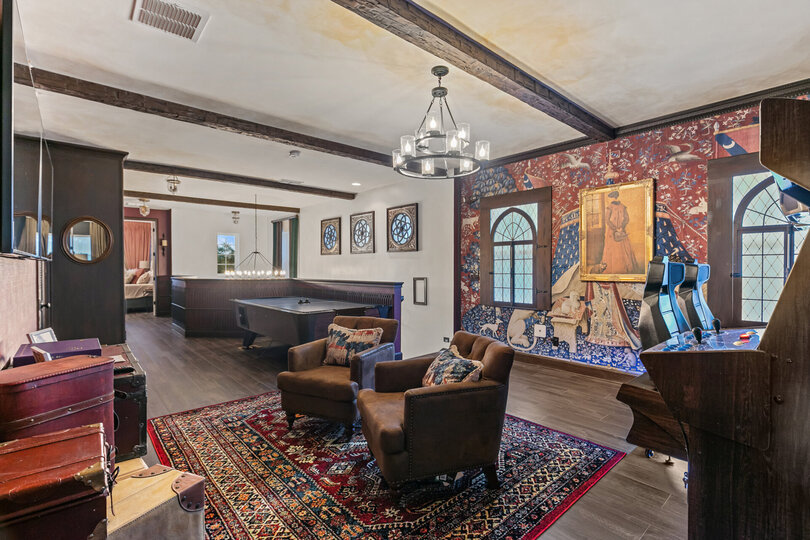 The upstairs loft is elaborately themed
