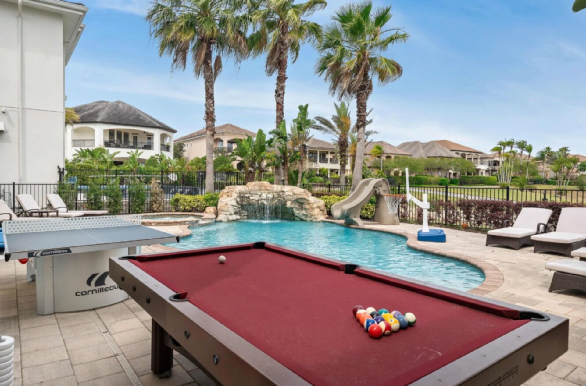 An outdoor Ping pong and pool table to enjoy during your vacation