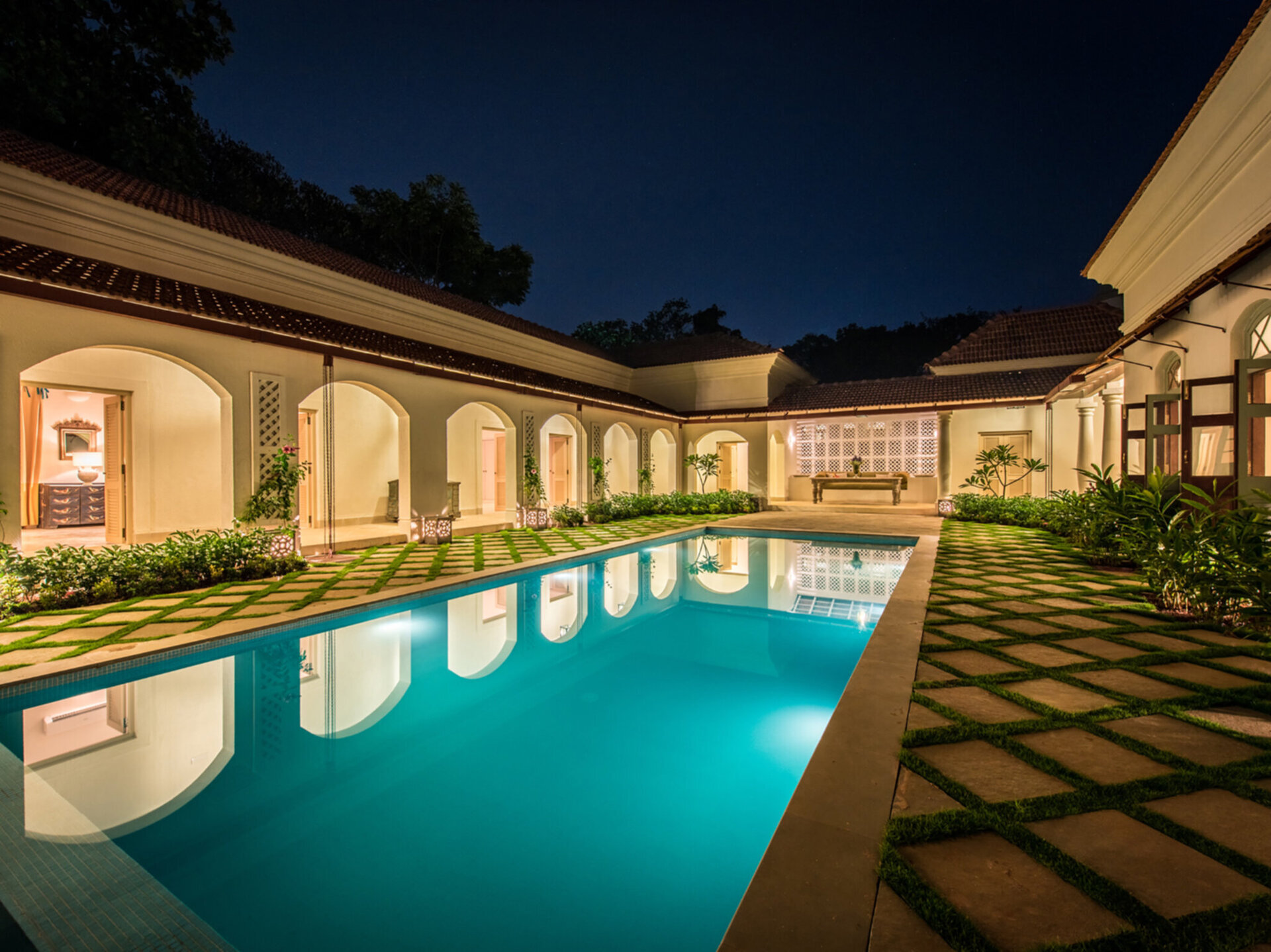 Swimming pool at night