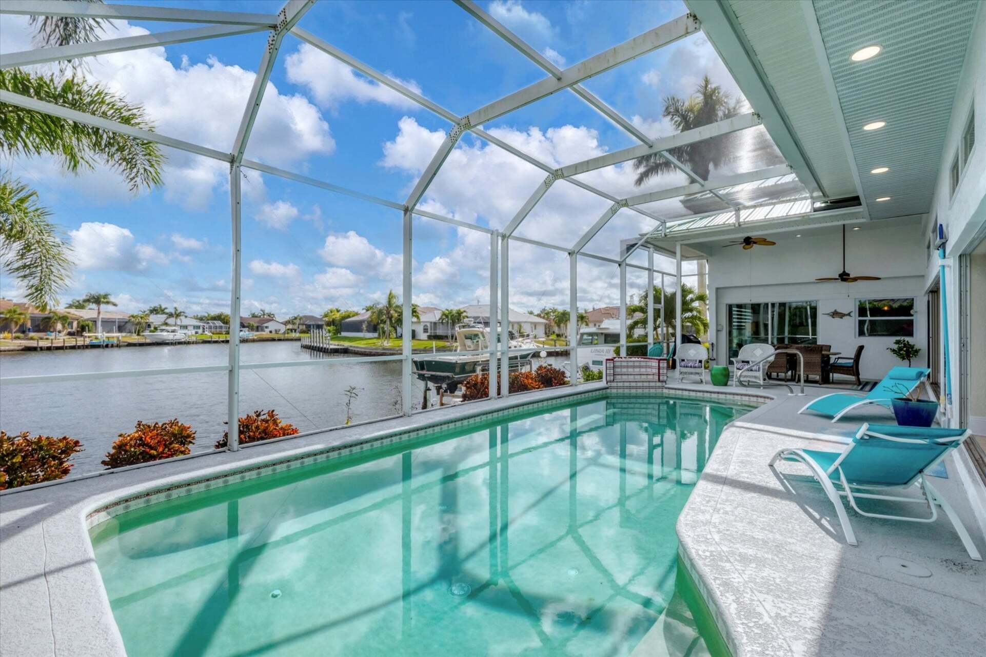 Sparkling saltwater pool overlooking the canal