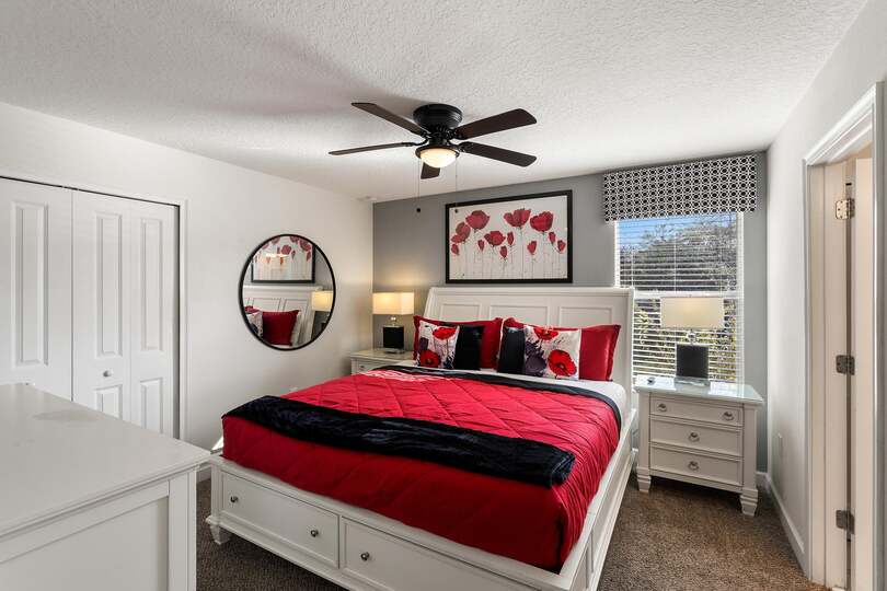 King Bedroom 5 Upstairs Shared Bathroom 50" Roku TV