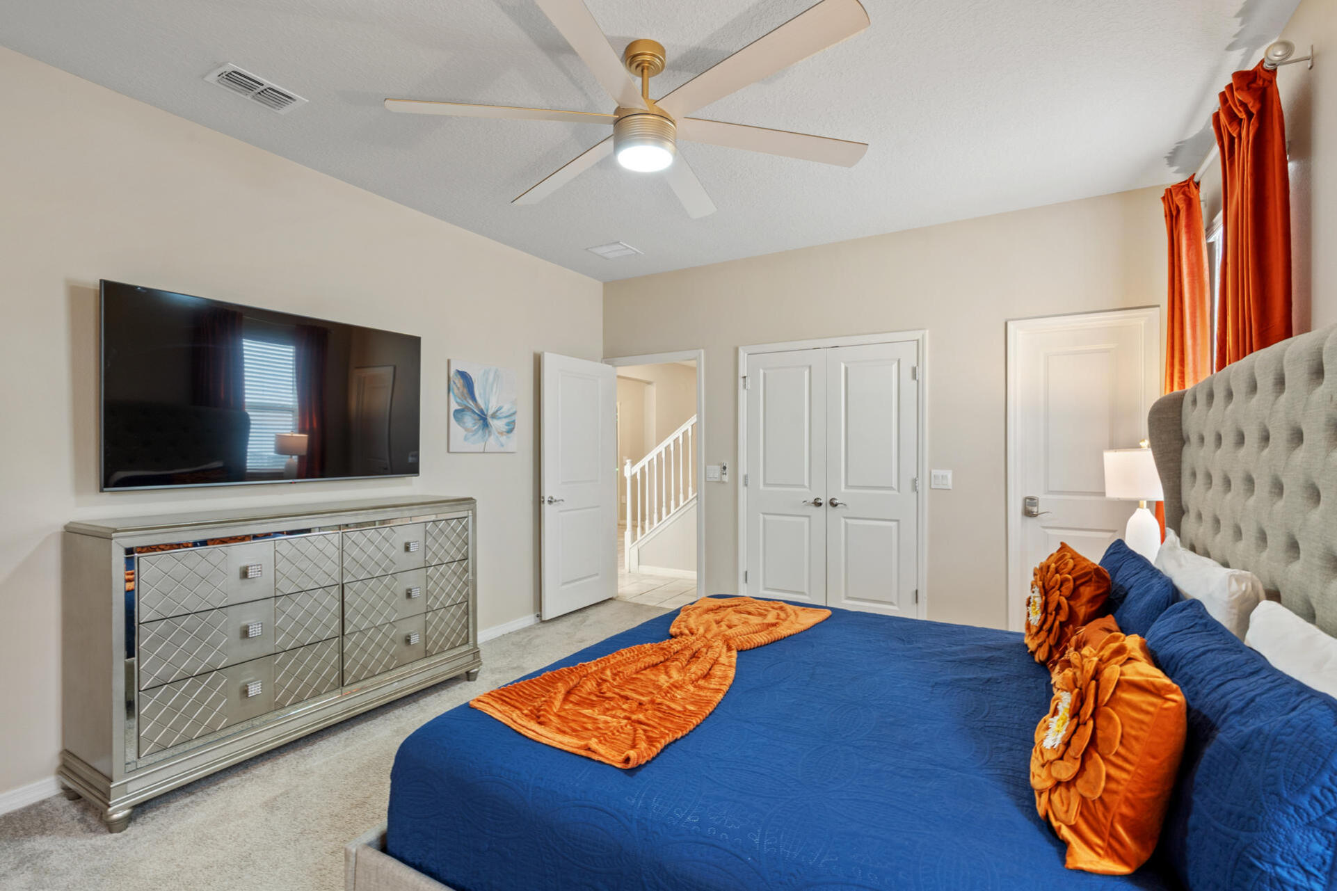 Master King Bedroom 1 Downstairs Attached Bathroom 65" Smart TV