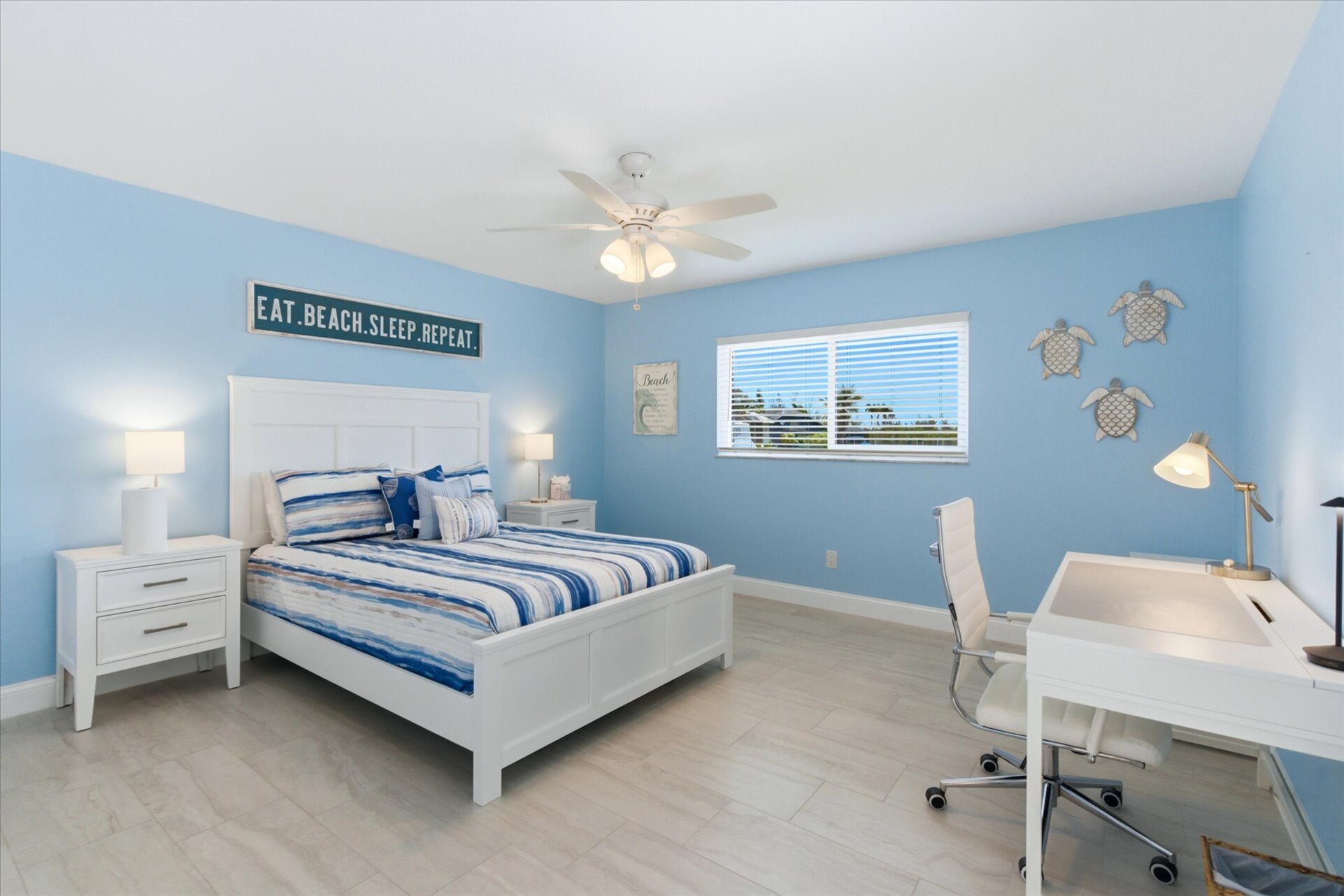 Bedroom 4 with queen bed, desk & chair, and 43" Smart TV